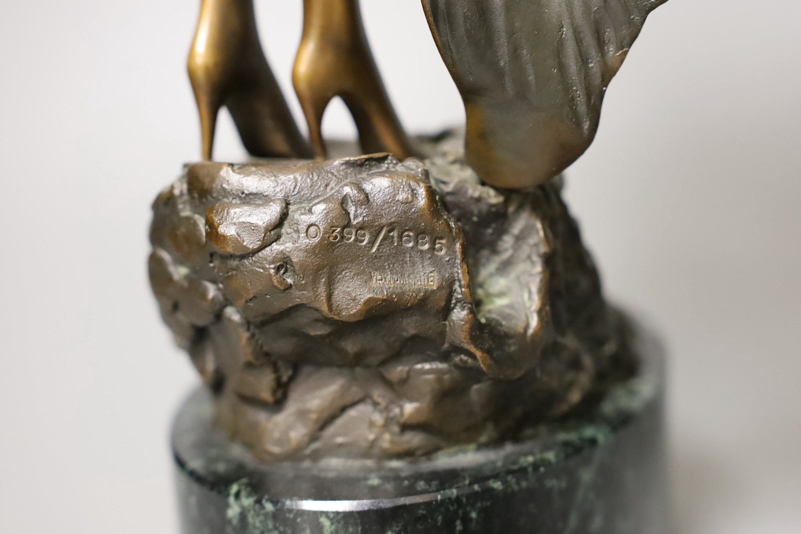 An Erte limited edition bronze dancer on marble plinth, 43cm tall